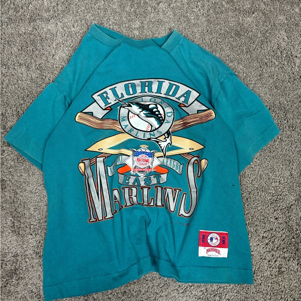 Vintage 1997 nutmeg teal florida marlins mlb tshirt